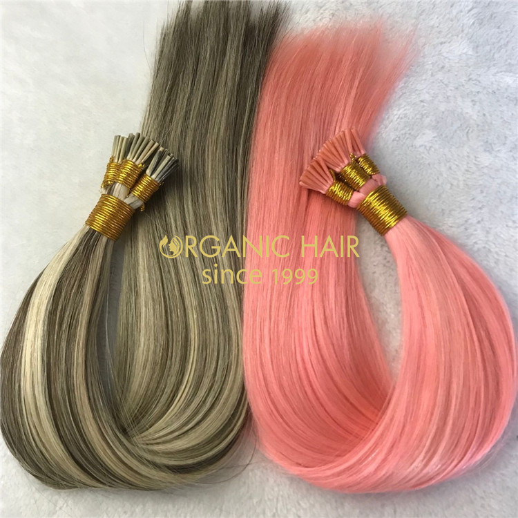 Customized human itip hair extensions Flamingo color X196